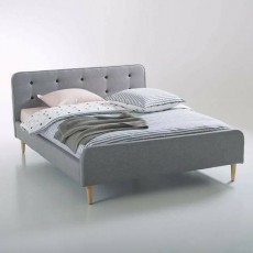 Lit capitonné design scandinave en bois robuste