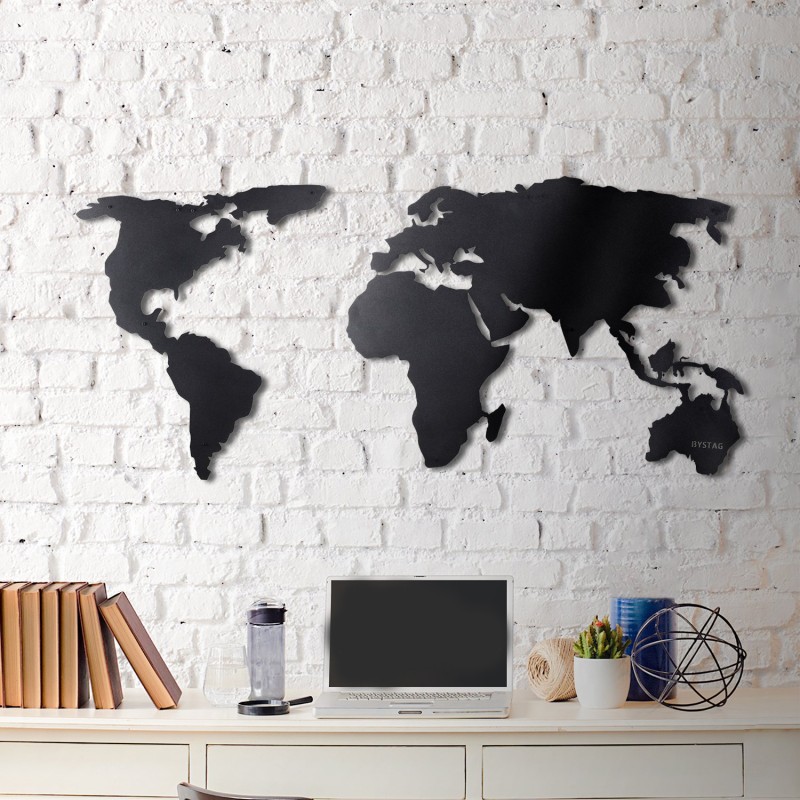 Tableau Deco En Acier Carte Du Monde Couleur Gris Dimensions Medium