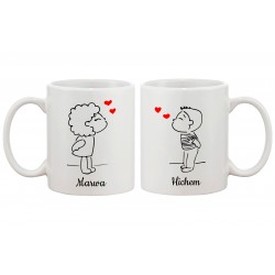 Set de 2 mugs personnalisés - Couple amoureux - Bisous & prénoms