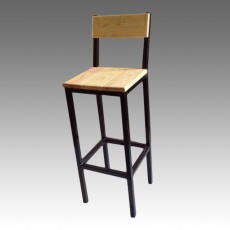 Tabouret vinyle avec dossier en bois rouge